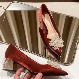 Rough heel wedding shoes bride shoes Chinese show show shoes single shoes